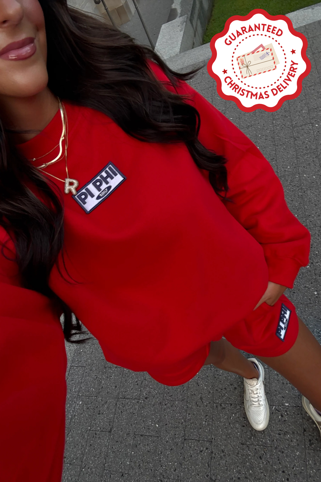 Red Patch Crewneck & Shorts Set