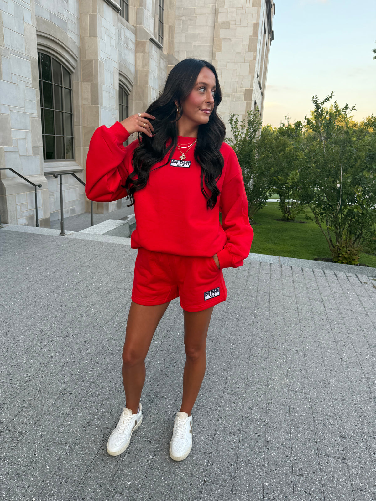 Red Patch Crewneck & Shorts Set