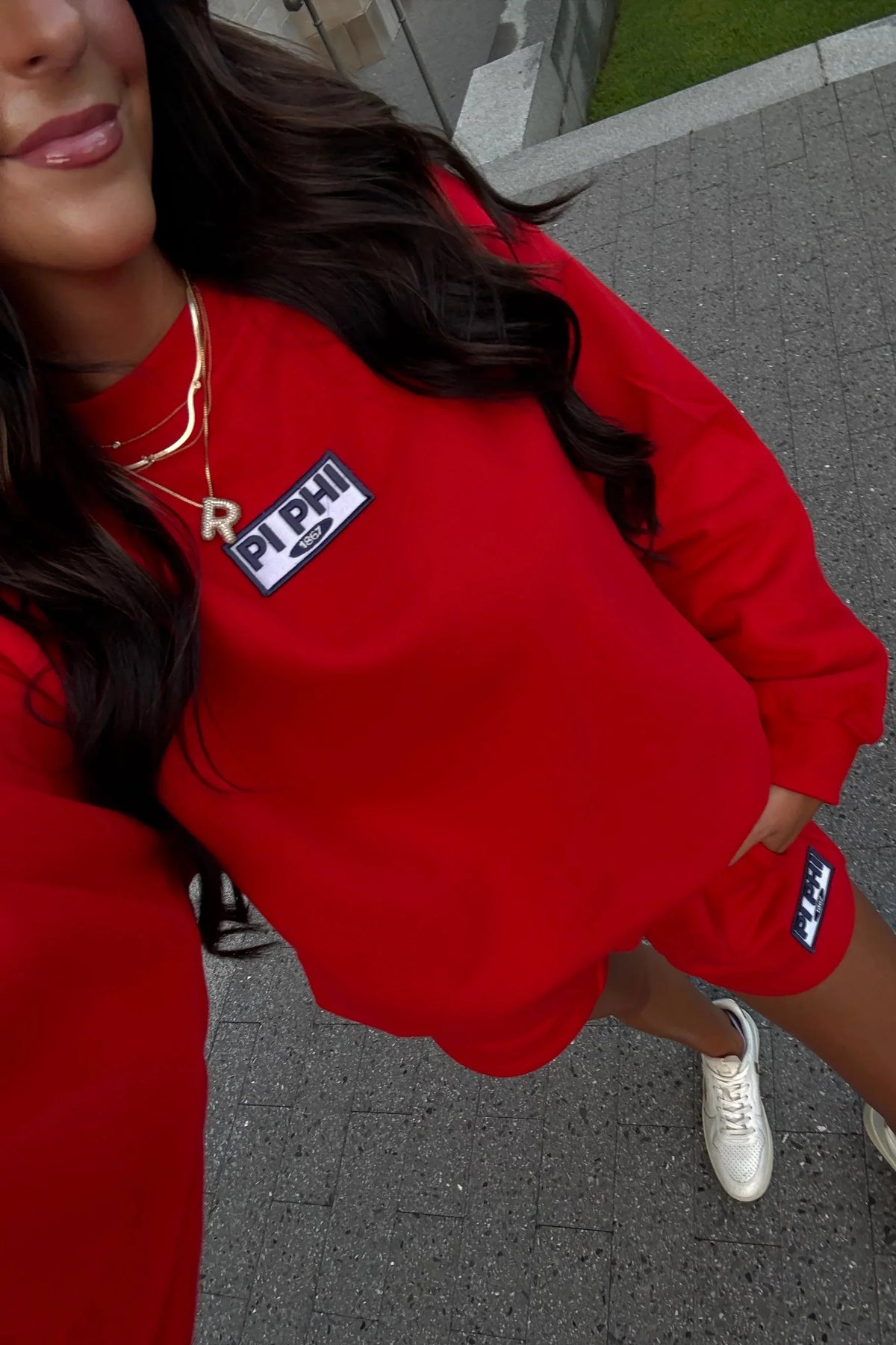 Red Patch Crewneck & Shorts Set