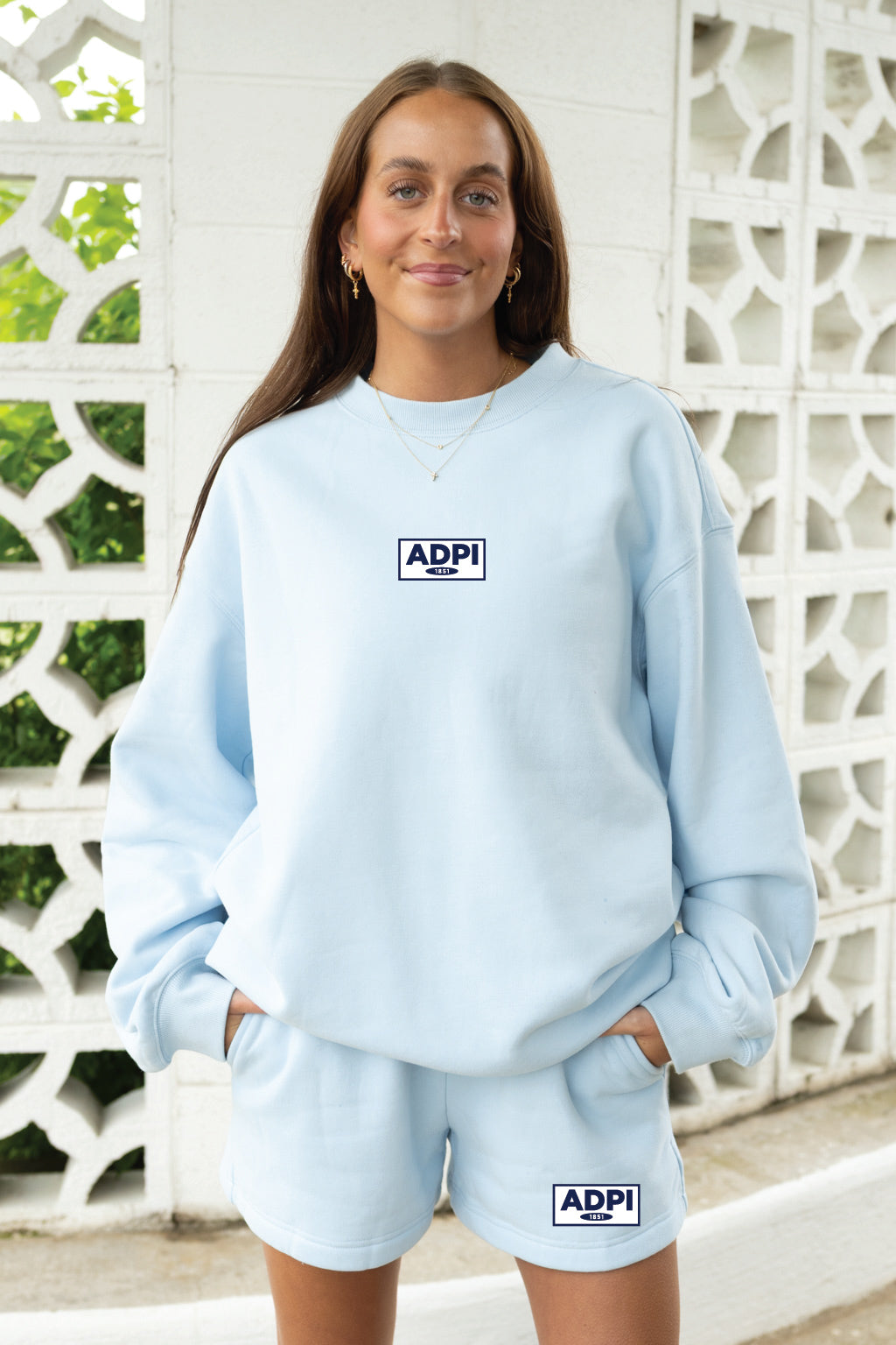 Light Blue Patch Crewneck & Shorts Set