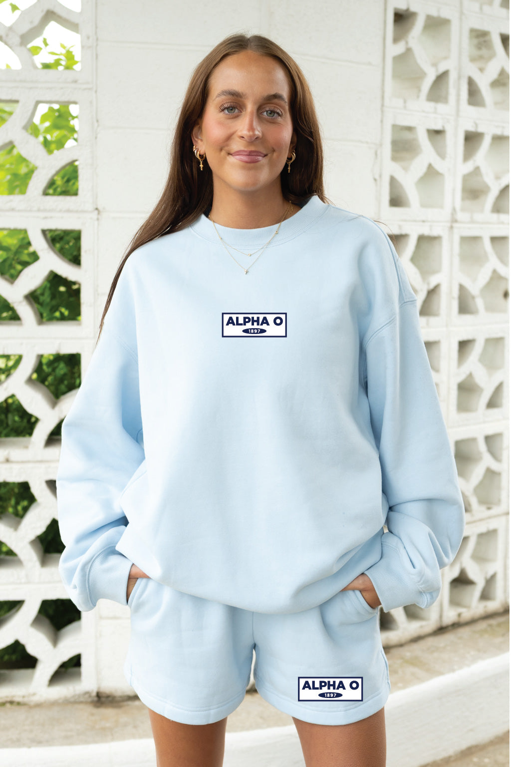 Light Blue Patch Crewneck & Shorts Set