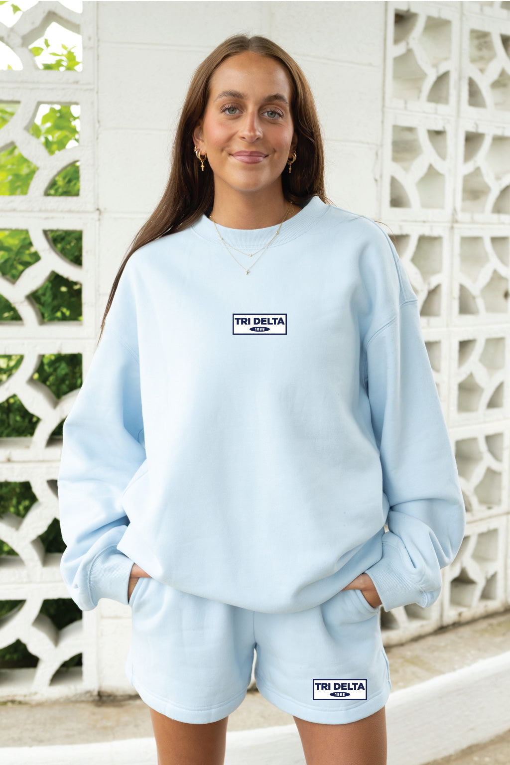 Light Blue Patch Crewneck & Shorts Set