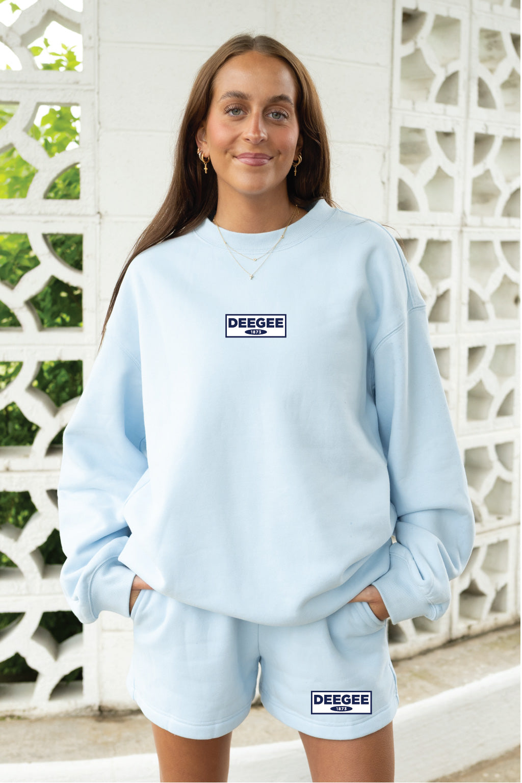 Light Blue Patch Crewneck & Shorts Set