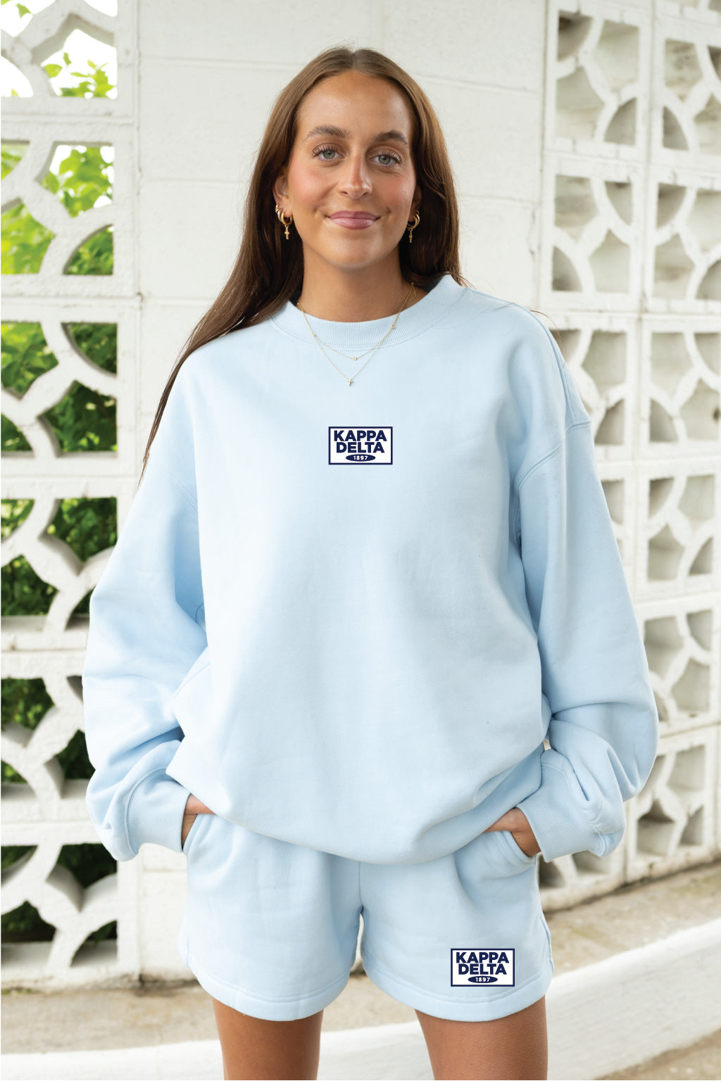 Light Blue Patch Crewneck & Shorts Set