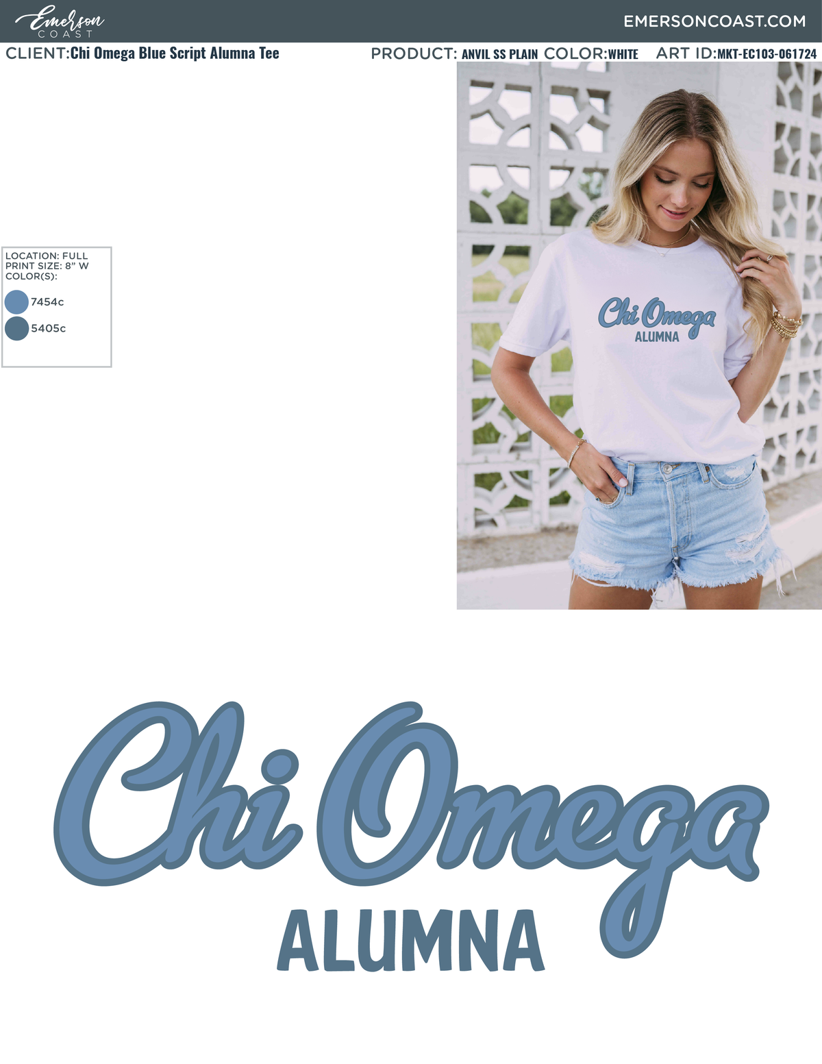 Chi Omega Blue Script Alum Tee