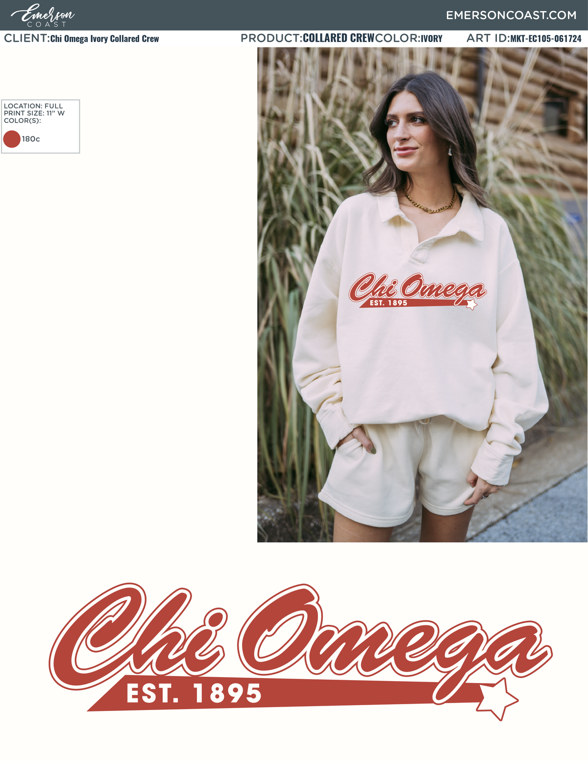 Chi Omega Ivory Collared Crew