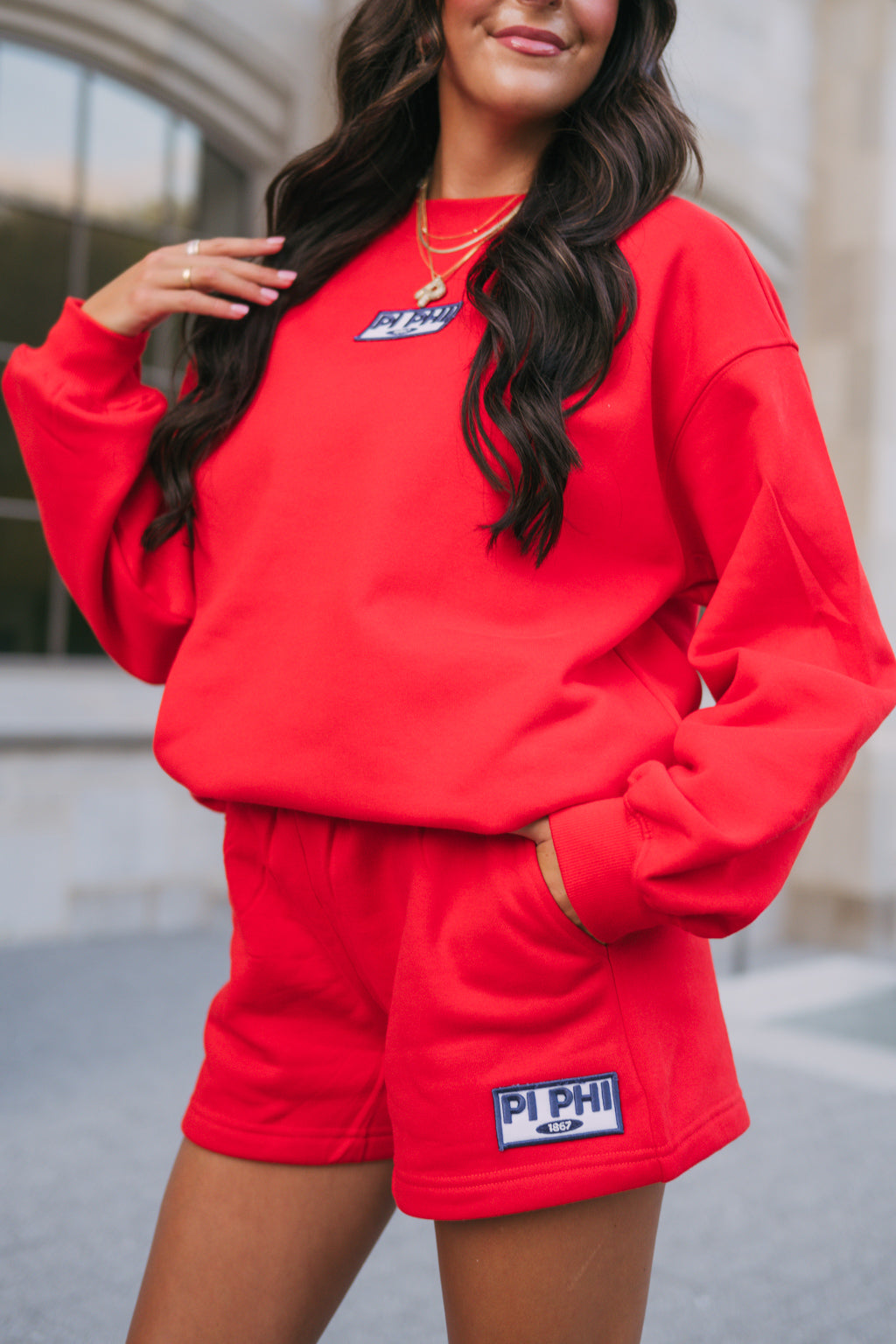 Red Patch Crewneck & Shorts Set