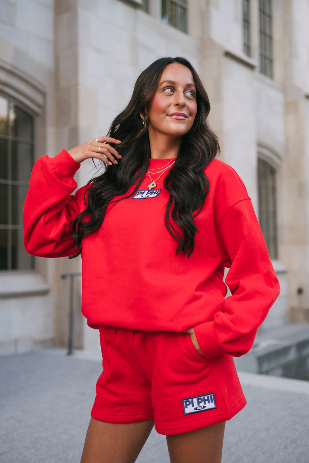 Red Patch Crewneck & Shorts Set