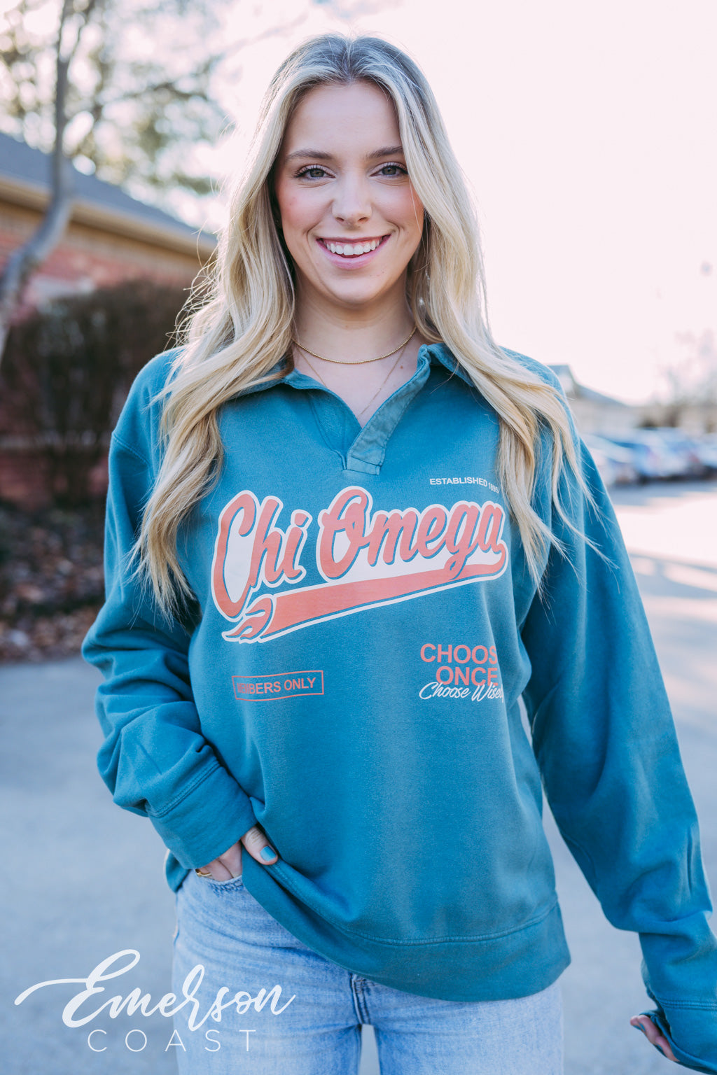 Chi Omega Members Only Collared Crew