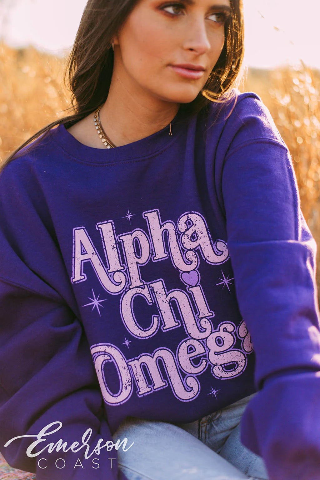 Alpha Chi Omega Purple Sparkle Crewneck