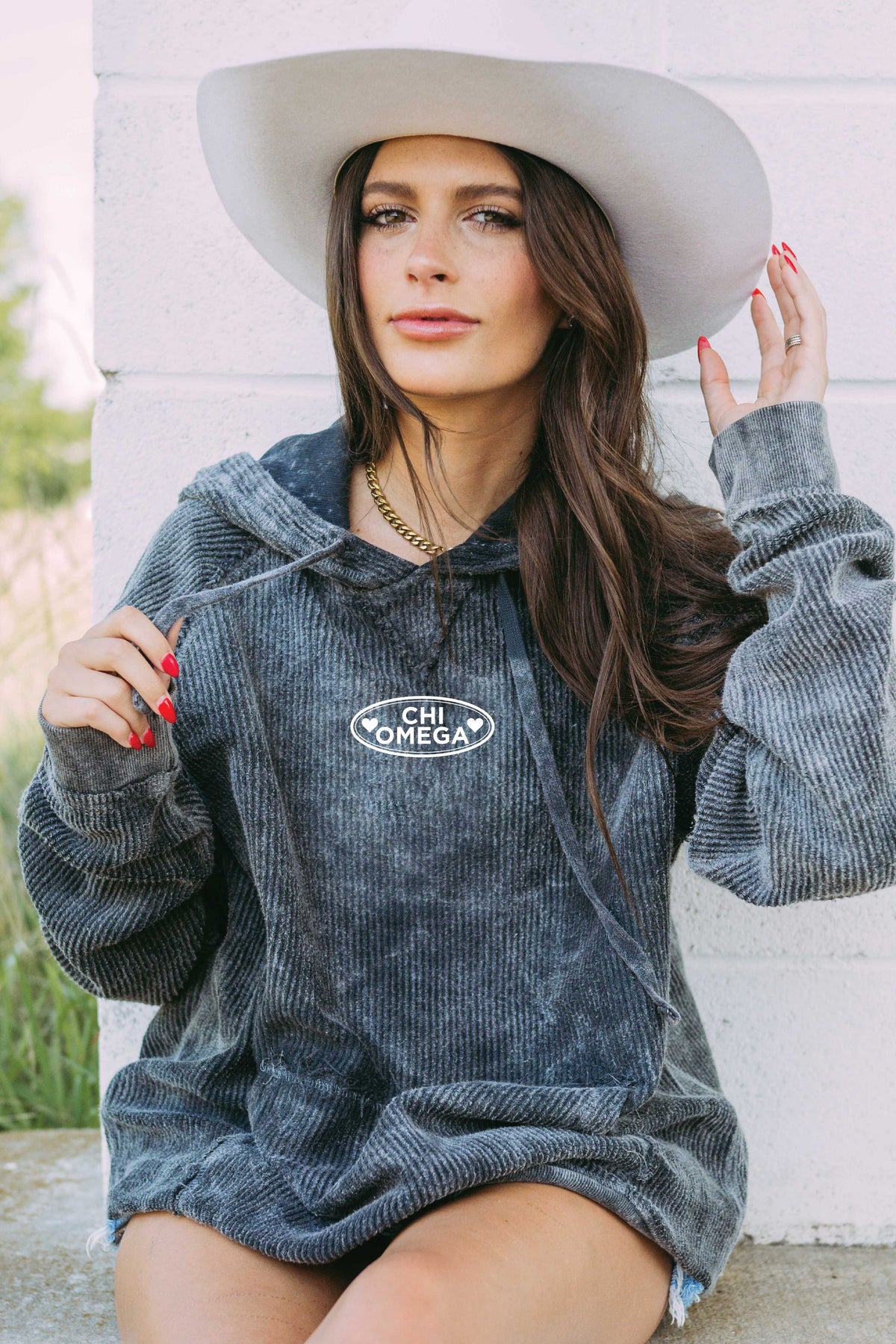Chi Omega Landrover Charcoal Corduroy Hoodie