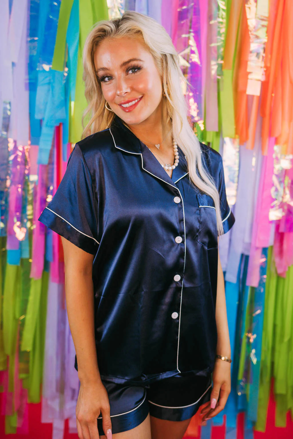 Navy Silk Pajama Set