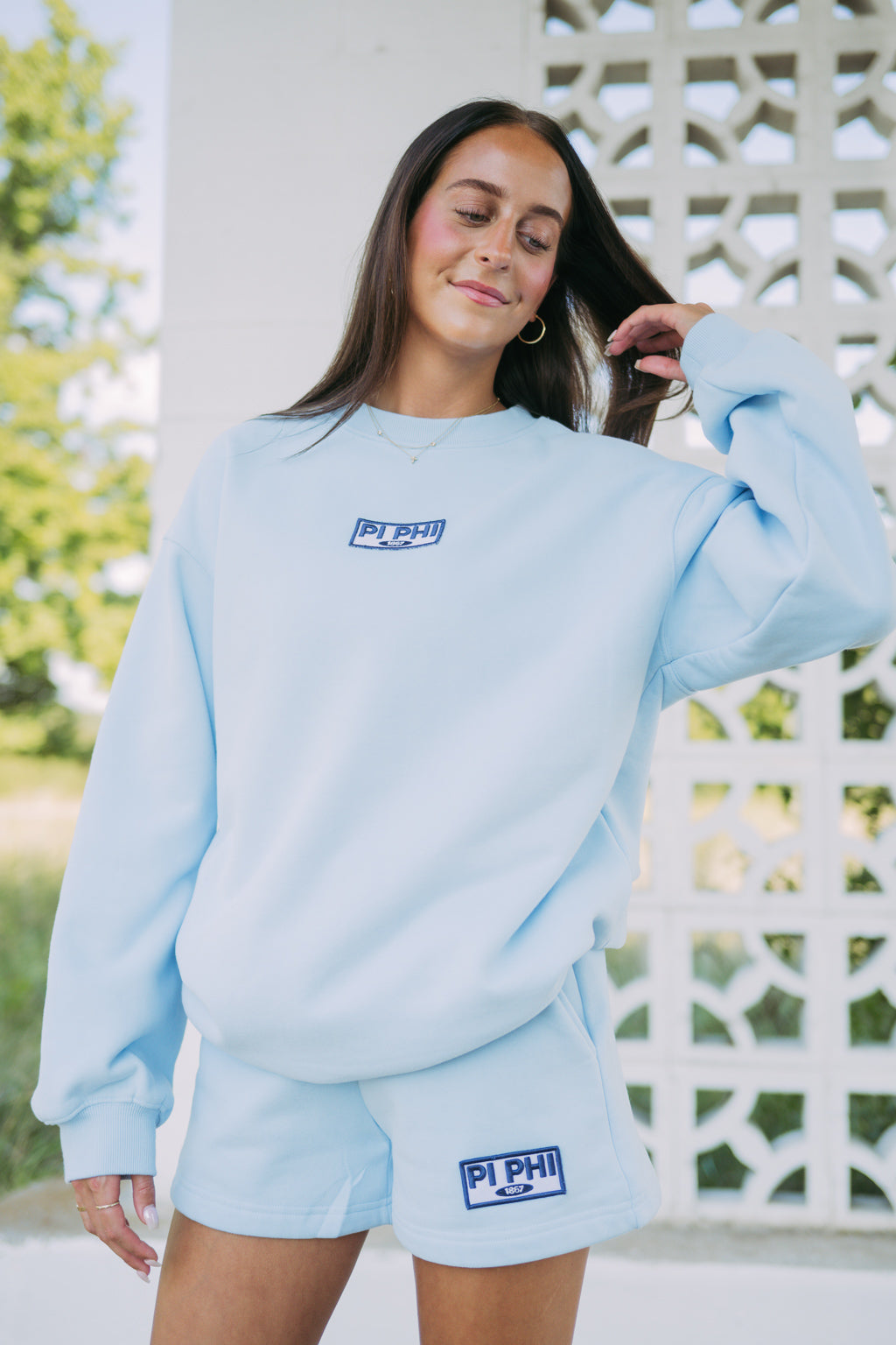 Light Blue Patch Crewneck & Shorts Set