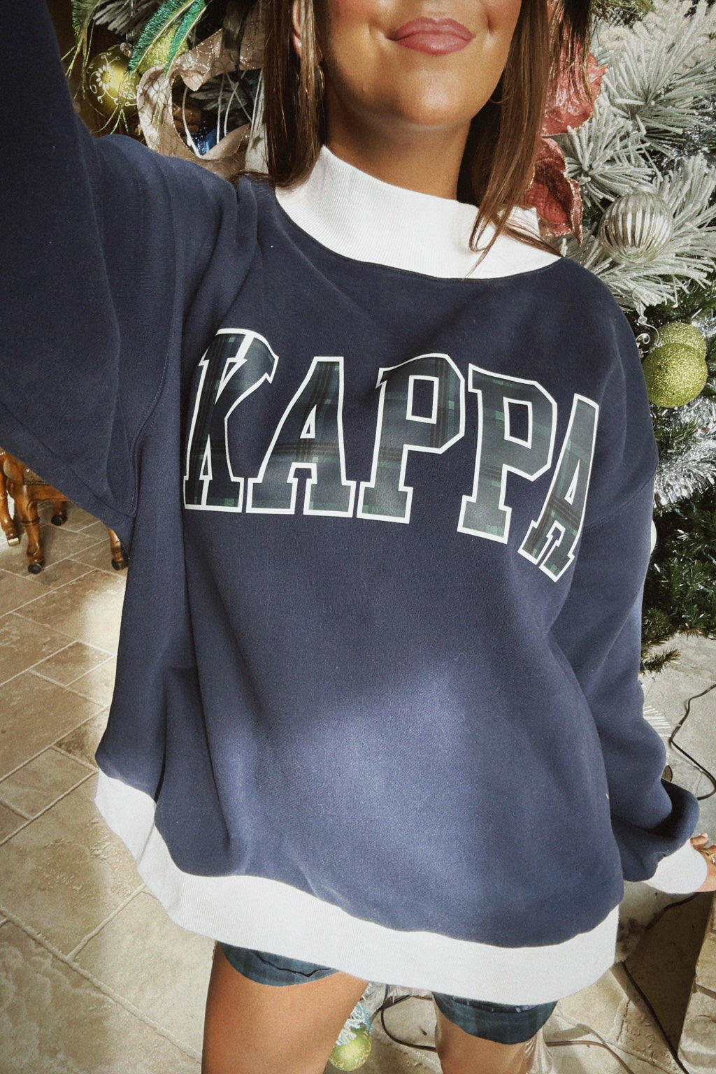 Plaid Colorblock Mock Neck Sweatshirt